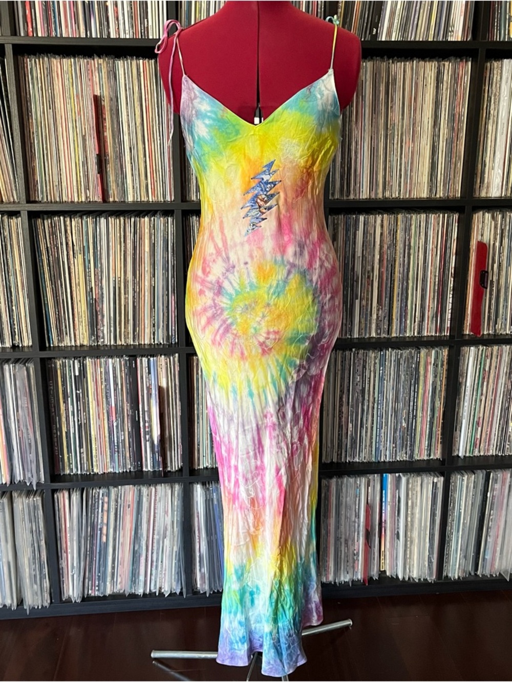 Rainbow swirl hippie slip dress 90s bias stealie bolt dead 💀 grateful faerie ⚡️ - Picture 11 of 15